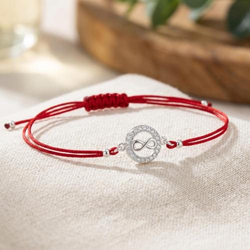 Гривна с червен конец и сребърен елемент безкрайност BT16