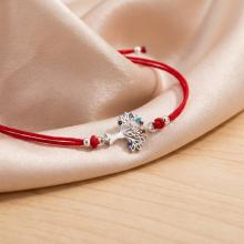 Гривна с червен конец и сребърен елемент Дървото на живота