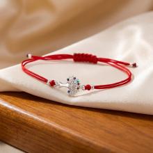 Гривна с червен конец и сребърен елемент Дървото на живота