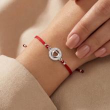 Гривна с червен конец и сребърен елемент сърце с циркони BT29