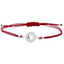 Гривна с червен конец и сребърен елемент сърце с циркони BT29