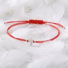 Гривна с червен конец и сребърен елемент ангелче с циркони