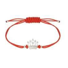 Гривна с червен конец и сребърен елемент корона с бели циркони