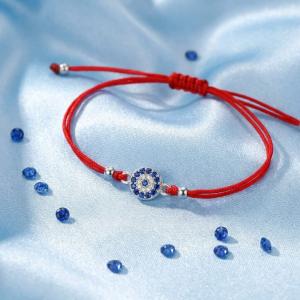 Гривна с червен конец и сребърен елемент синьо око BT92S