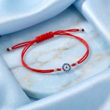 Гривна с червен конец и сребърен елемент синьо око BT92S