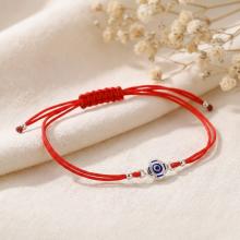 Гривна с червен конец и сребърен елемент синьо око BT96S