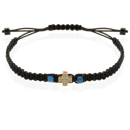 Гривна с червен конец и 14 карата златен елемент кръст с циркони