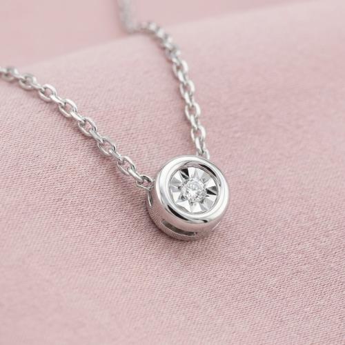 Златно колие с диамант - бяло злато