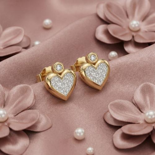 Златни обеци Любов с диаманти