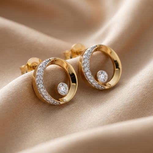 Златни обеци Кръговрат с диаманти