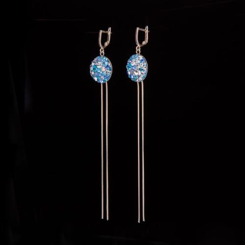 Сребърни обеци с кристали от Sw® Deep Blue 53