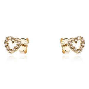 Златни обеци Сърца с циркони