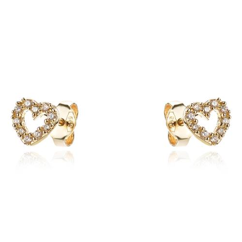 Златни обеци Сърца с циркони