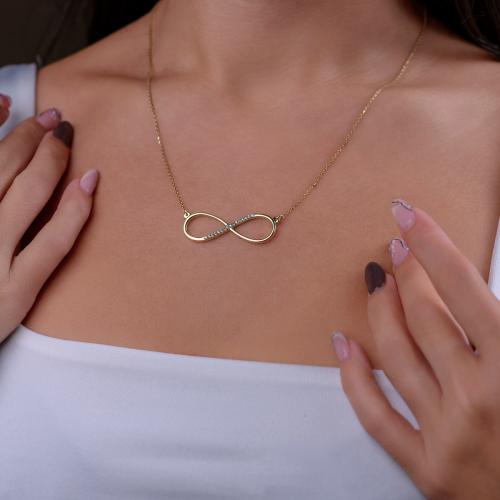 Златно колие безкрайност с циркони 