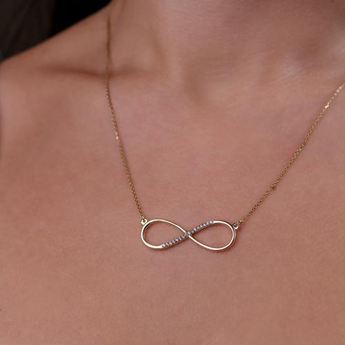 Златно колие безкрайност с циркони 