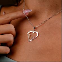 Сребърно колие във формата на сърце с две имена по избор Сребърно колие във формата на сърце с две имена по избор