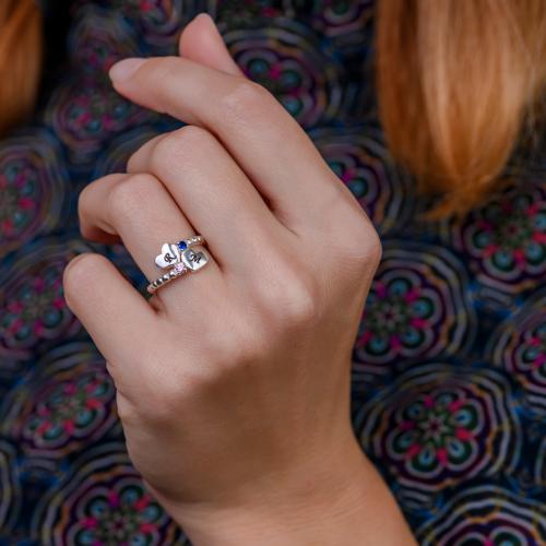 Сребърен Пръстен с гравирани инициали по избор със сърце и циркони